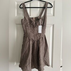 Reformation Daria Brown Gingham Sleeveless Mini Dress NWT